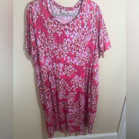 LOGO by Lori Goldstein Midi Dress fuscia animal size 1X - Picture 2 of 7